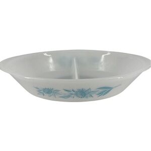 Divided Casserole Dish Glasbake Blue‎ Thistle Flower J-235 1 Qt Quart Vintage